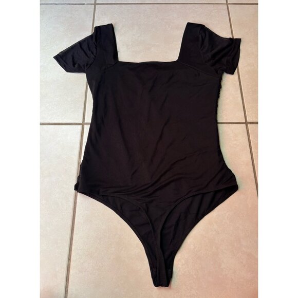 Chunpin Women's Square Neck Mesh Short Sleeve Thong Slimming Bodysuit Sz L Black - Picture 5 of 7